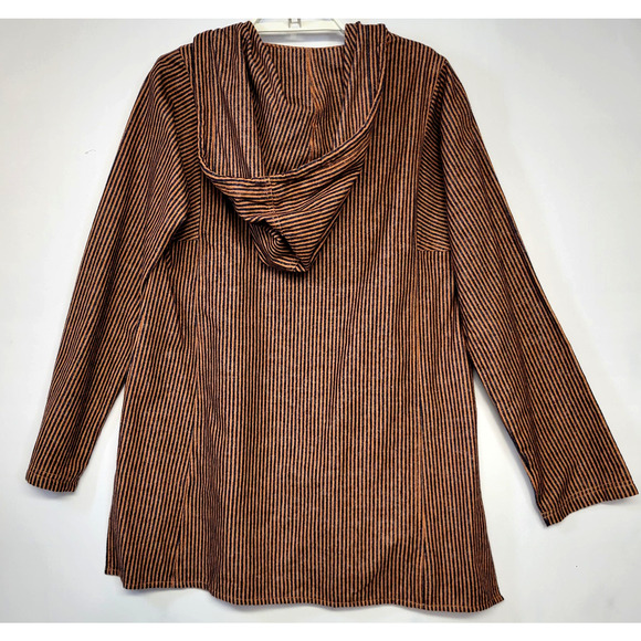 MUR MUR Hoodie Womens Small Brown Navy Embroidered Boho Tunic Cotton Boho Rustic - Picture 11 of 12